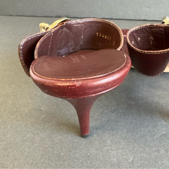 GUCCI High Heels Open Toe Sandals Shoes Maroon Merlot Leather Horsebit Buckle 8 - Picture 8 of 15